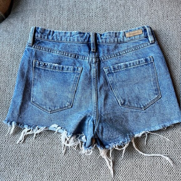 BLANKNYC The Barrow Rigid High Rise Distressed Denim Shorts Size 28 Cutoff Fraye - Picture 3 of 7